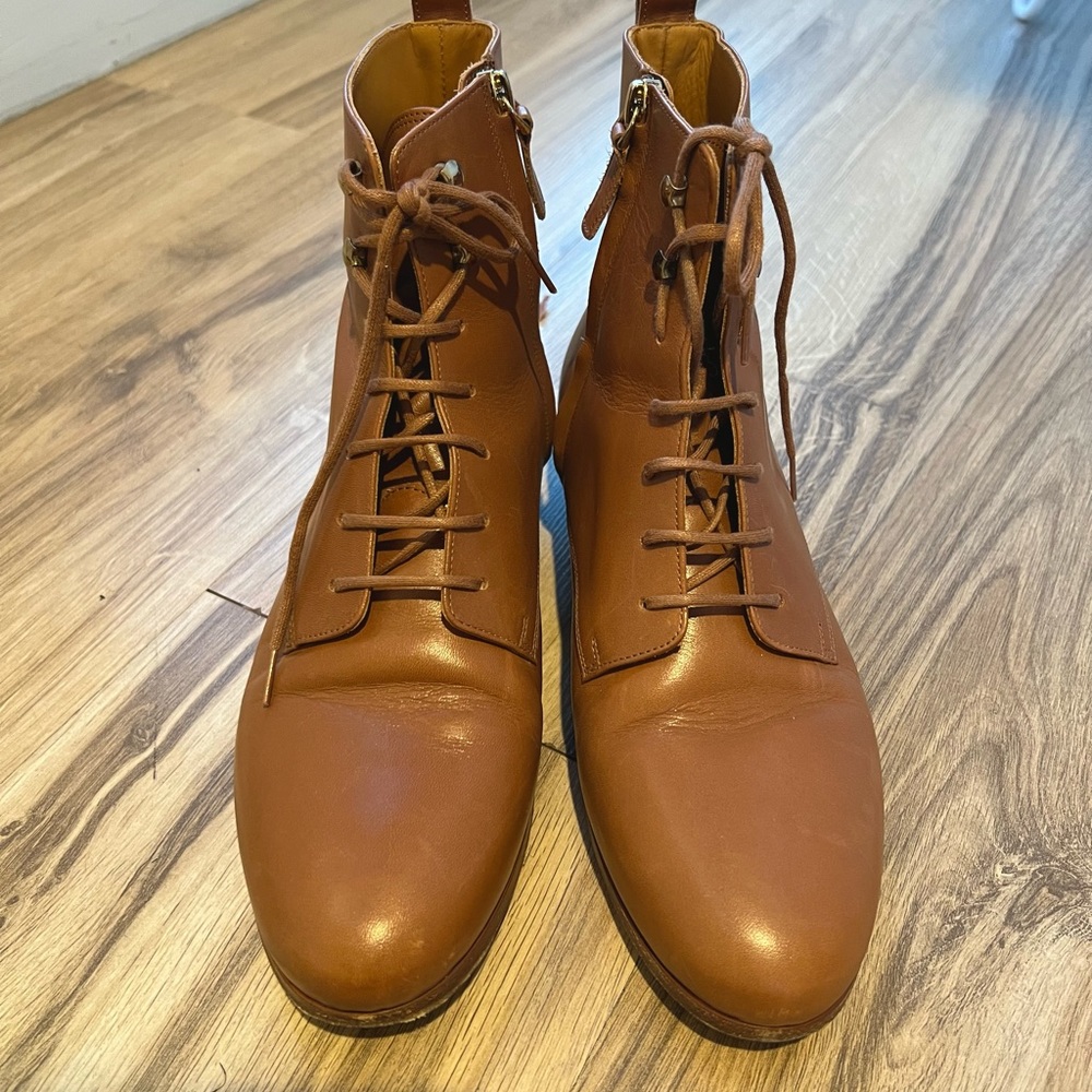 Sezane Tan Leather Lace-Up Booties - Picture 3 of 9